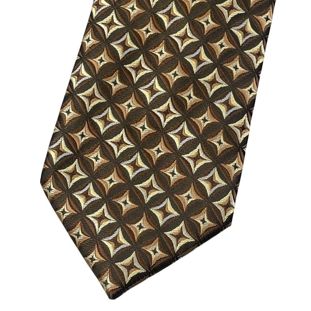 Stafford Mens Neck Tie Brown Geometric Print Woven Polyester 57"